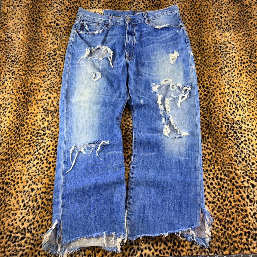 Vintage Abercrombie & Fitch Distressed Jeans Mens 36x32 Blue Y2K Frayed Hem
